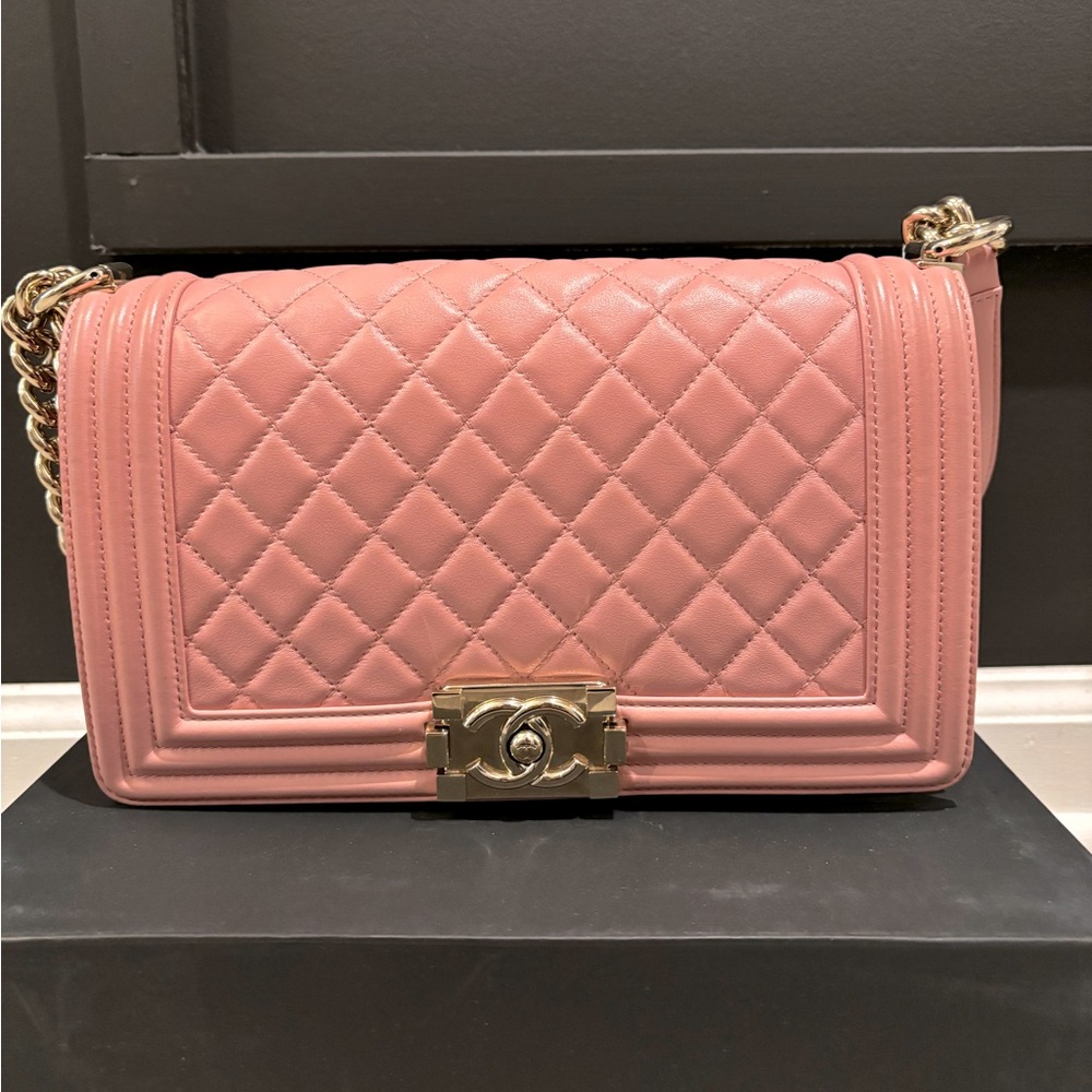 Baby pink Chanel Boy Flap Bag Chevron Lambskin Old